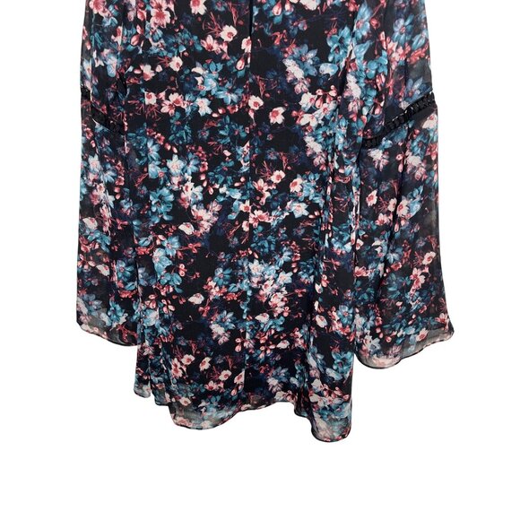 BCBGeneration Floral Swing Dress Medium Black Long Sleeve Boho - Picture 11 of 13